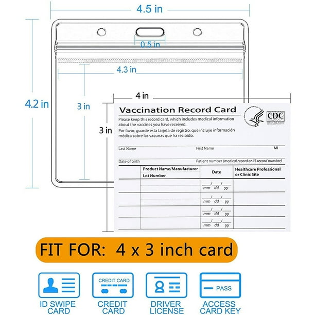 5 Pack CDC Vaccination Card Protector Badge Holder 4 X 3 Inches Immunization Vaccine Record Card Waterproof Zip Type Clear Plastic Sleeve 